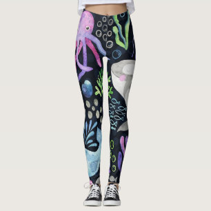 Vattenfärgen i havet, mörkens bakgrund. leggings