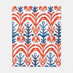 Vattenfärgen Ikat sömlös mönster. Dekorativ flora Fleecefilt