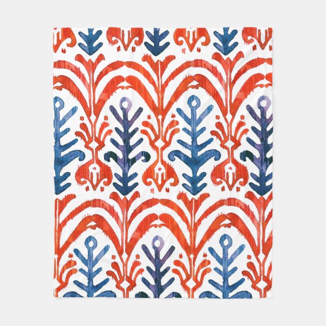 Vattenfärgen Ikat sömlös mönster. Dekorativ flora Fleecefilt (Framsidan)