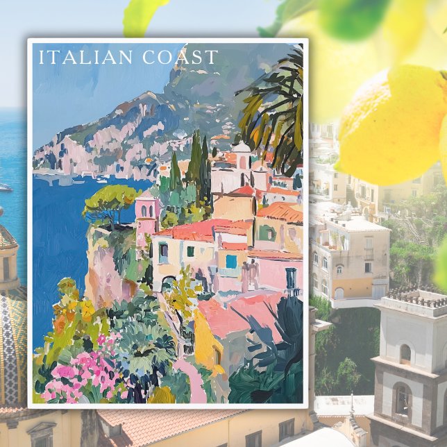 Vattenfärgen Italienska Kusten-Italien liggande Vykort (Skapare uppladdad)