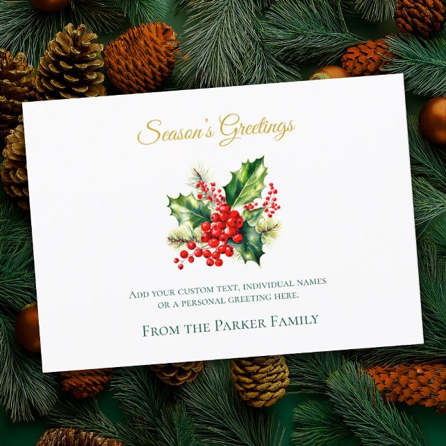 Vattenfärgen jul Holly-Helgdag Card Julkort (Skapare uppladdad)