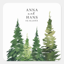 Vattenfärgen Julgran Festive Bröllop Fyrkantigt Klistermärke