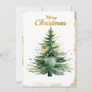 Vattenfärgen Julgran i Guld och Grönt Julkort