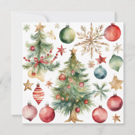 Vattenfärgen Julgran med prydnadsföremål Julkort