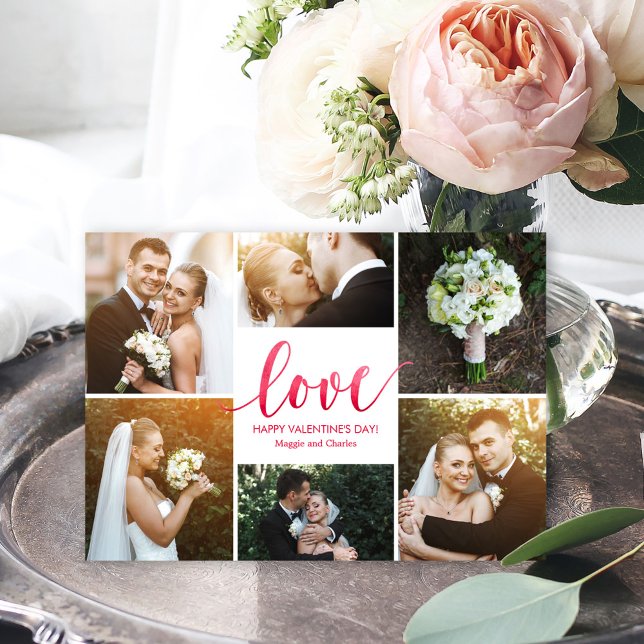 Vattenfärgen Kärlek Collage Valentine Day Cards Julkort (Skapare uppladdad)