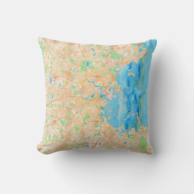 Vattenfärgen Karta i Boston Pillow Kudde (Framsida)