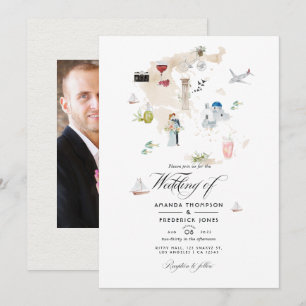 Vattenfärgen Karta i Grekland Destination Wedding Inbjudningar