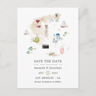 Vattenfärgen Karta i Grekland Destination Wedding Meddelande Vykort