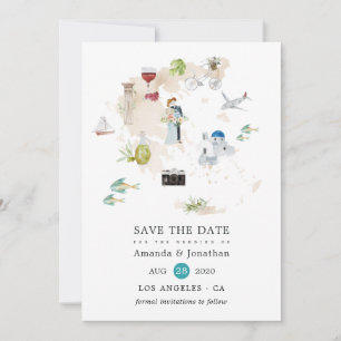 Vattenfärgen Karta i Grekland Destination Wedding Spara Datumet