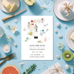 Vattenfärgen Karta i Grekland Destination Wedding Spara Datumet