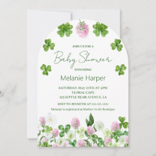 Vattenfärgen Klöver Löv och Blommor Baby Shower Inbjudningar