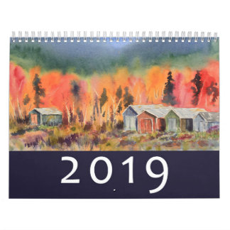 Vattenfärgen landskap väggen 2019 kalender