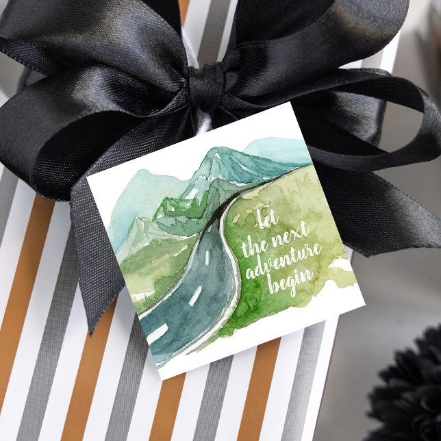 Vattenfärgen Låt oss nästa Äventyr början Gåvor Etiketter (Skapare uppladdad)