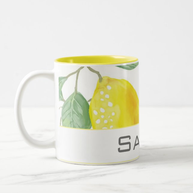 Vattenfärgen Lemon Lövs White Gult Monogram Två-Tonad Mugg (Vänster)