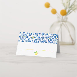 Vattenfärgen Lemon Mediterranean Tile Bröllop Placeringskort