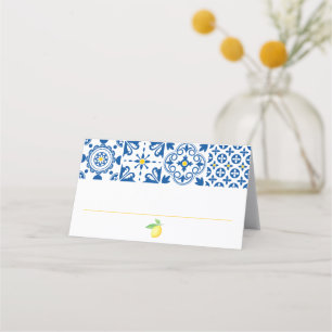 Vattenfärgen Lemon Mediterranean Tile Bröllop Placeringskort