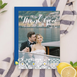 Vattenfärgen Lemons Blue Bröllop Tack Kort