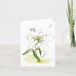 Vattenfärgen Lilly med blank blommigt med mappad n Tack Kort