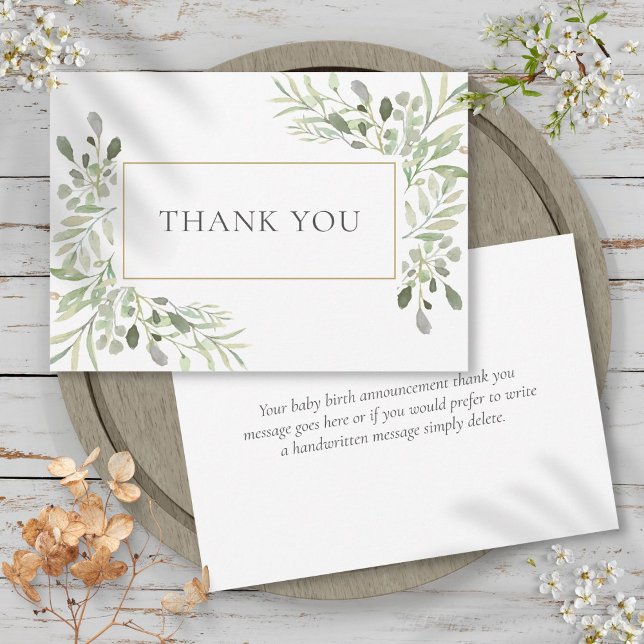 Vattenfärgen Löv Birth Announcement Tack (Watercolor Leaves Birth Announcement Thank You)
