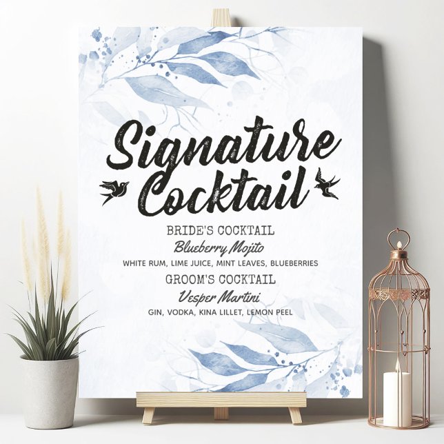 Vattenfärgen Löv Bröllop Namnteckning Drink-menyn Poster (Skapare uppladdad)