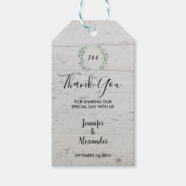 Vattenfärgen löv, rustiskt trä Tack bröllop Presentetikett