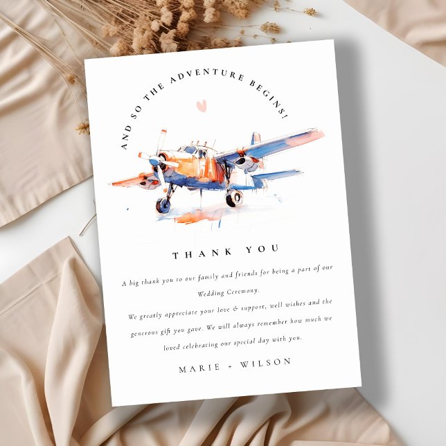  vattenfärgen Luft Flygplan Bröllop Tack Kort (Skapare uppladdad)