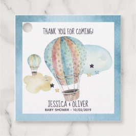 Vattenfärgen Luftballong Party i blått Gåvor Etiketter