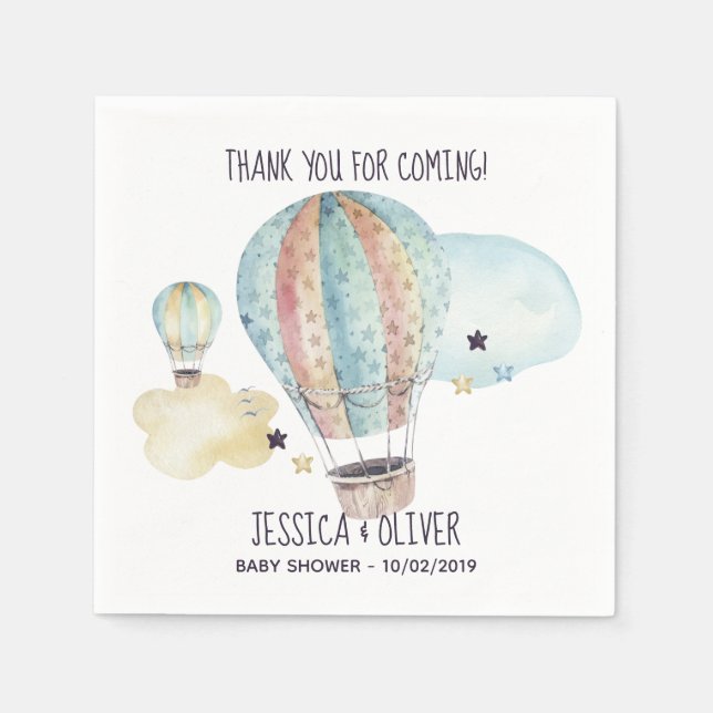 Vattenfärgen Luftballong Party i blått Pappersservett (Framsidan)