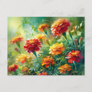 Vattenfärgen Marigolds och Greenery Vykort