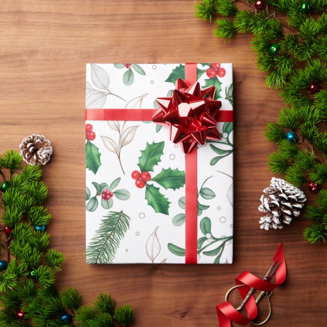 Vattenfärgen Mistletoe och Gräs Gren Presentpapper (Julgåva)