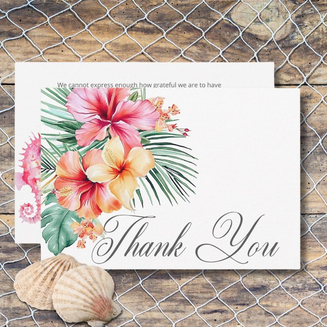 Vattenfärgen Modern Handflatan och Beach Scene Brö Tack Kort (Watercolor Modern Palms & Beach Scene Wedding Thank You Card)