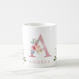 Vattenfärgen Monogram Blommigt Brev A Kaffe Mugg