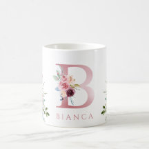Vattenfärgen Monogram Blommigt Brev B kaffe Mugg