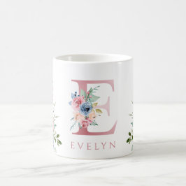 Vattenfärgen Monogram Blommigt Brev E-kaffe Mugg