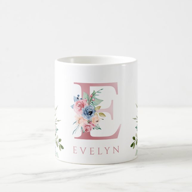 Vattenfärgen Monogram Blommigt Brev E-kaffe Mugg (Center)