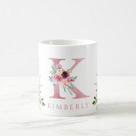 Vattenfärgen Monogram Blommigt Brev K Kaffe Mugg