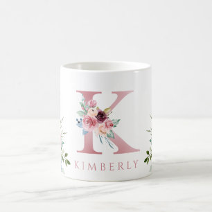 Vattenfärgen Monogram Blommigt Brev K Kaffe Mugg