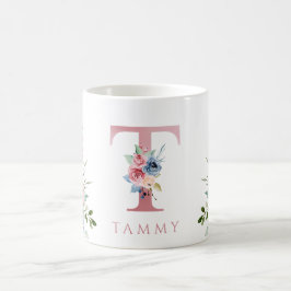 Vattenfärgen Monogram Blommigt Brev T-kaffe Mugg
