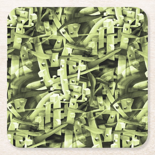 Vattenfärgen Mönster i Contemporaryn Grönt Abstrak Underlägg Papper Kvadrat (Framsidan)