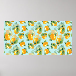 Vattenfärgen mönster med citroner och löv. Seamles Poster