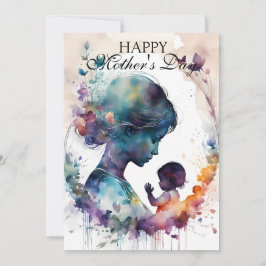 Vattenfärgen Mor och Child Silhouette Art Kort