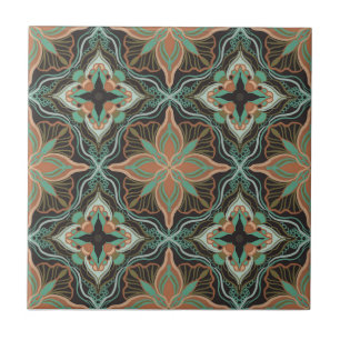 Vattenfärgen Moroccan Brown Blommigt Tile Kakelplatta