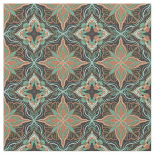 Vattenfärgen Moroccan Brown Blommigt Tile Tyg