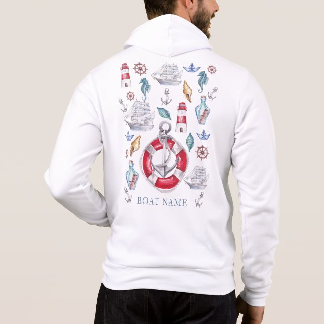Vattenfärgen Nautical Boat Namn T Shirt (Baksida)