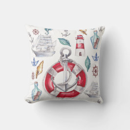 Vattenfärgen Nautical inslag Red Rand Kudde