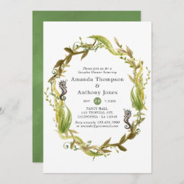 Vattenfärgen Nautical Sjögräs Bröllop Par Shower Inbjudningar