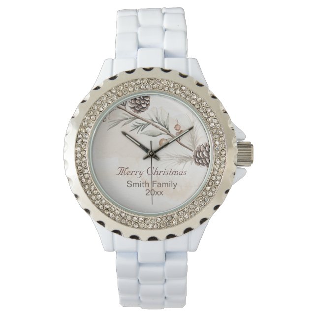 Vattenfärgen Neutralt färg Julgran Armbandsur (Framsida)