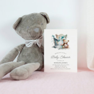 Vattenfärgen Nursery Nalle Baby Shower Inbjudningar