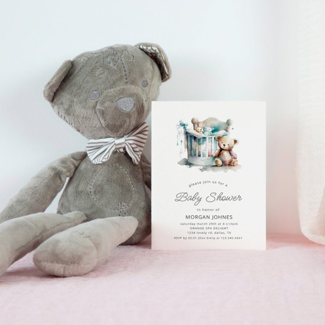 Vattenfärgen Nursery Nalle Baby Shower Inbjudningar (Skapare uppladdad)