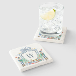 Vattenfärgen Nutcracker Monogram Vapensköld jul Stenunderlägg